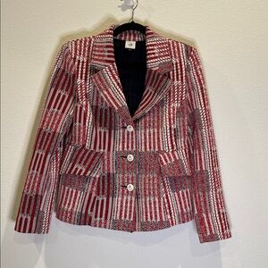 CAbi Patchwork Blazer Style #6028 Textured Red White Mixed Fabric Jacket Small
